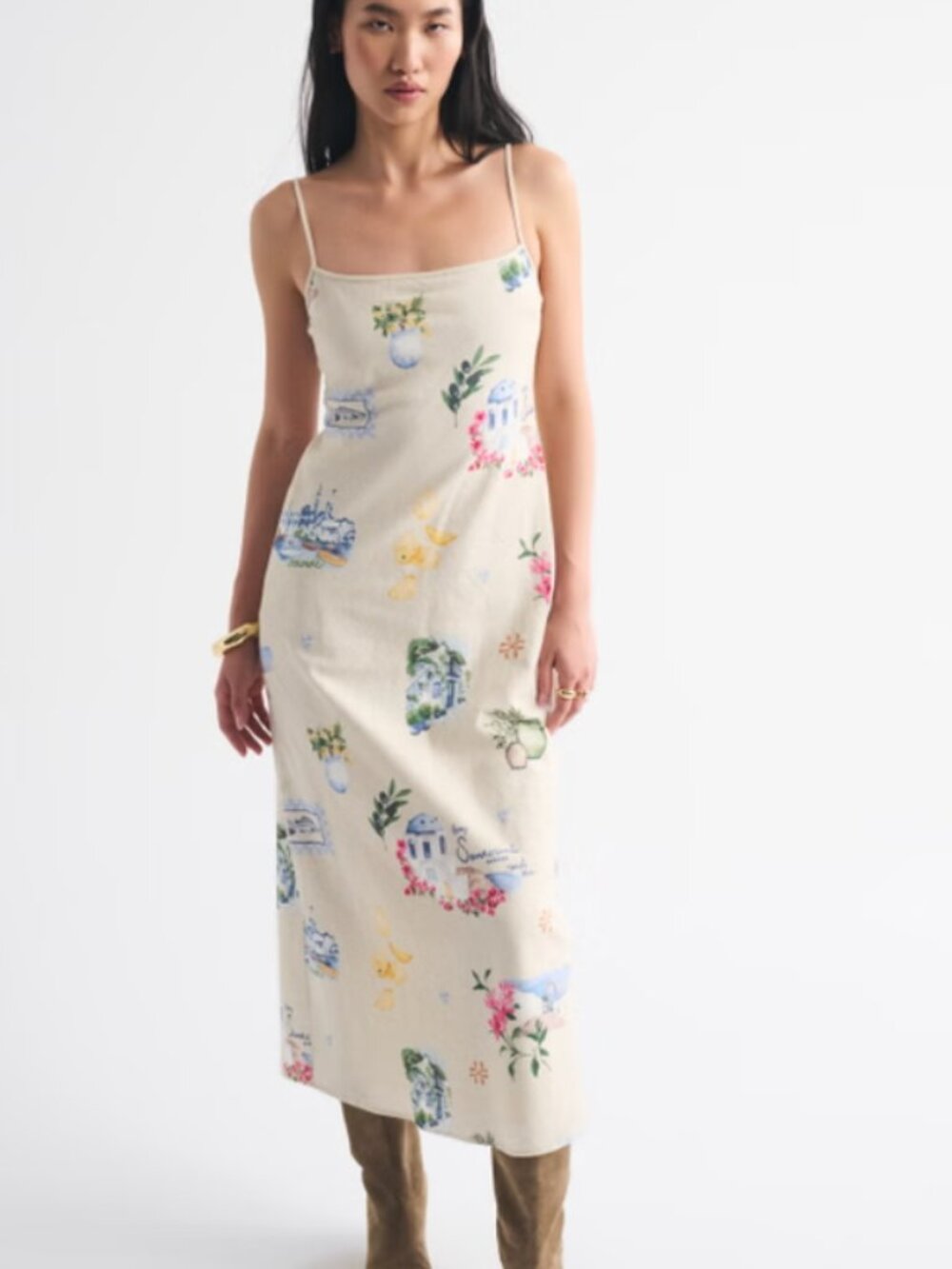 Abercrombie and Fitch The A&F Julia Slip Linen-Blend Midi Dress XXL NWT